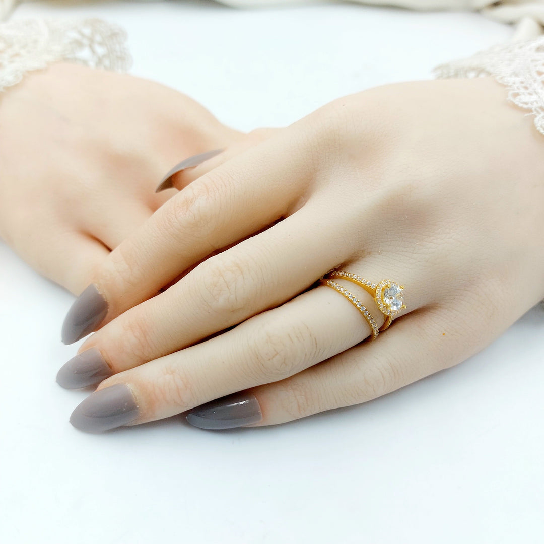 Zircon Studded Twins Wedding Ring Made of 21K Gold by Saeed Jewelry 