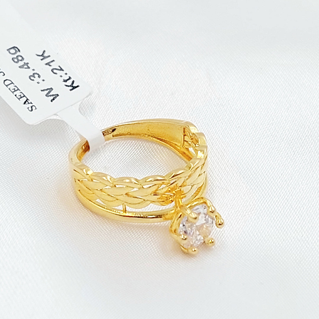 Zircon Studded Twins Wedding Ring Made of 21K Gold by Saeed Jewelry 