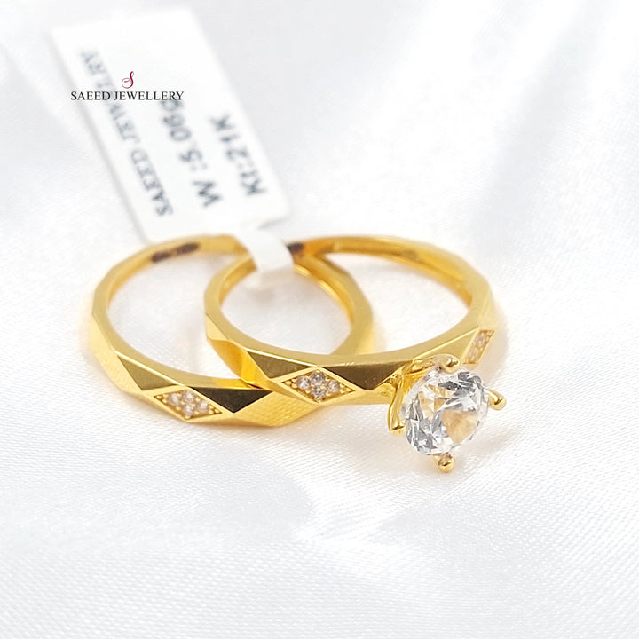 Zircon Studded Twins Wedding Ring Made of 21K Gold by Saeed Jewelry 