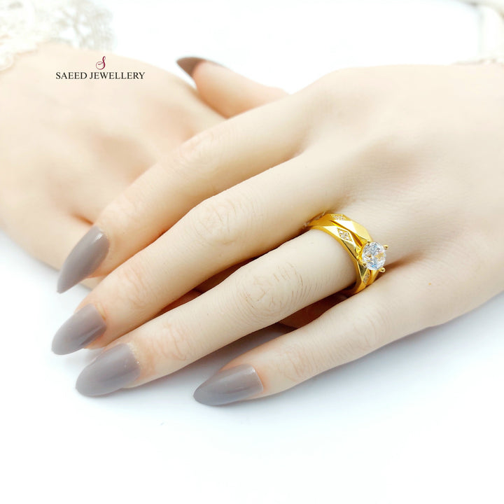 Zircon Studded Twins Wedding Ring Made of 21K Gold by Saeed Jewelry 