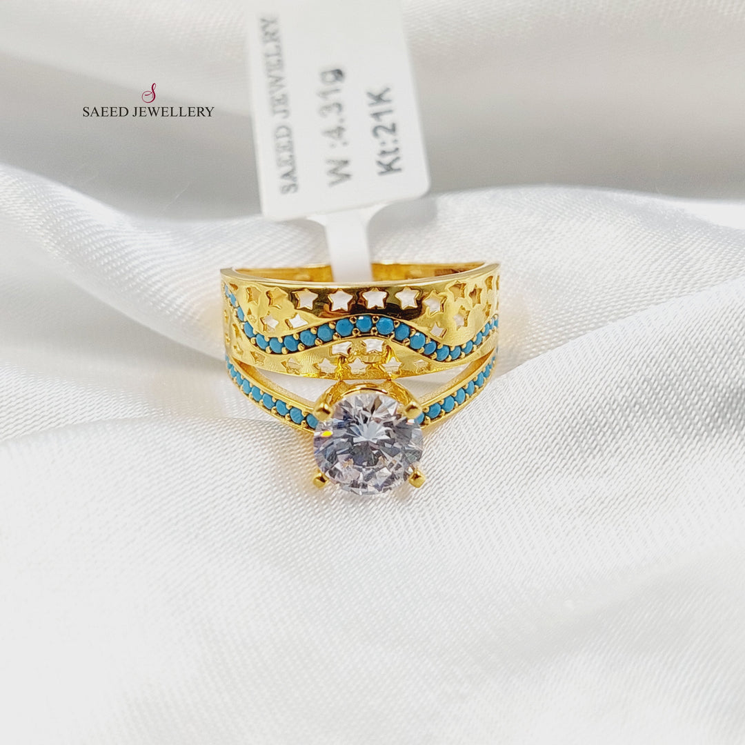 21K Gold Zircon Studded Twins Wedding Ring by Saeed Jewelry - Image 1