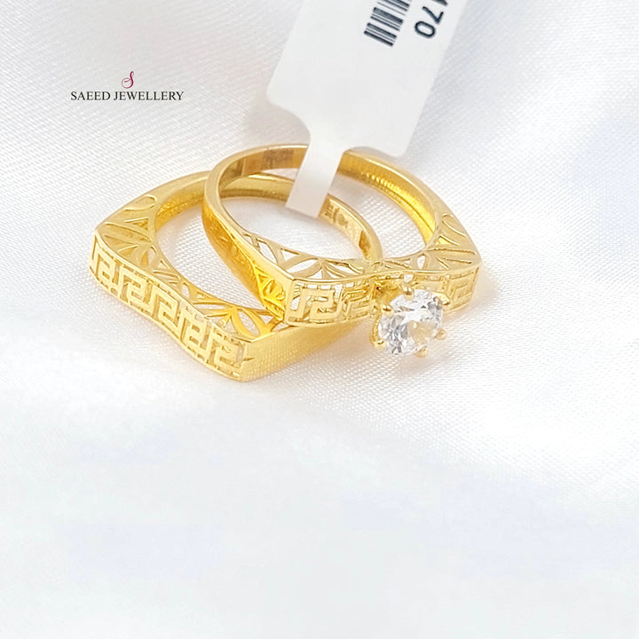 Zircon Studded Twins Wedding Ring Made of 21K Gold by Saeed Jewelry 