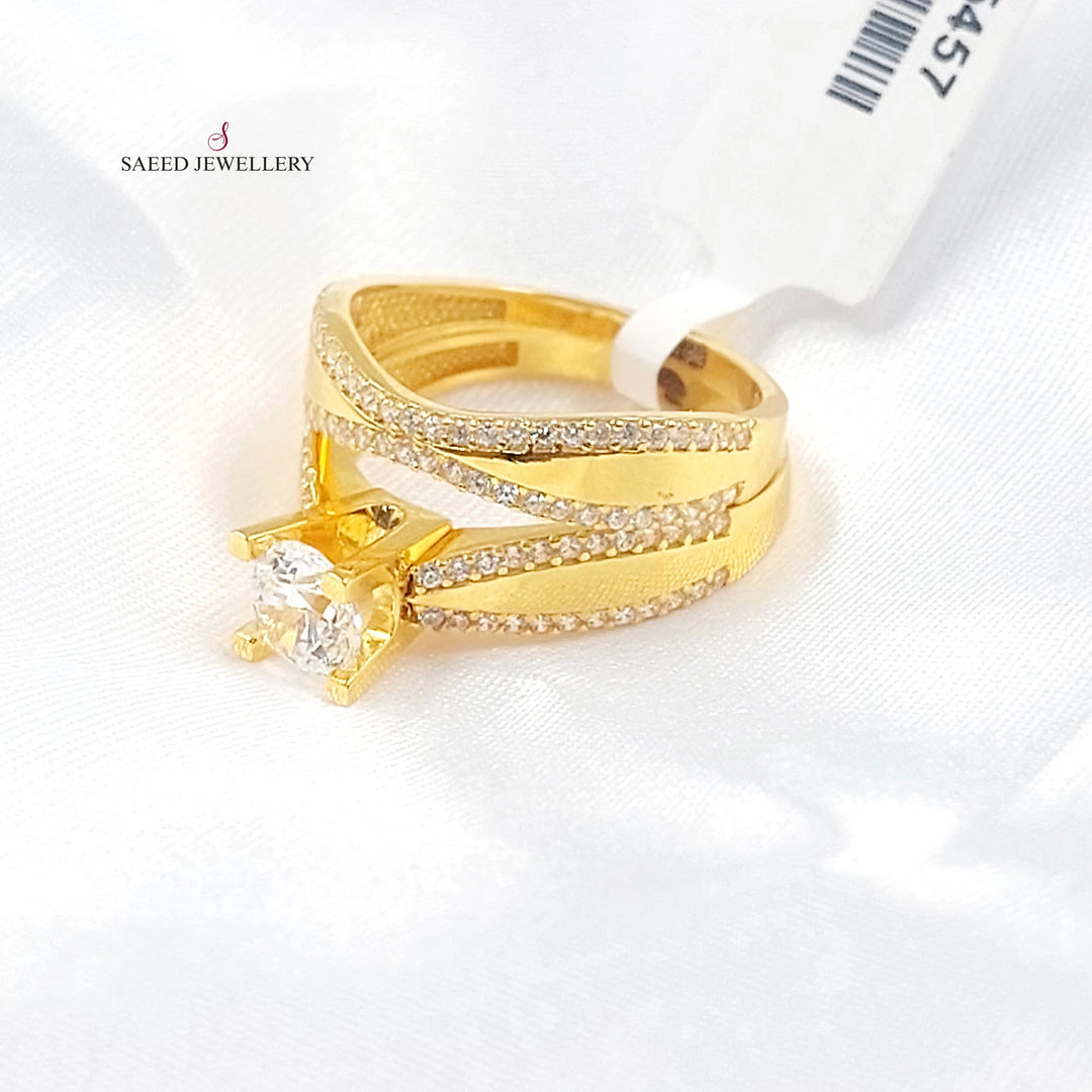 Zircon Studded Twins Wedding Ring Made of 21K Gold by Saeed Jewelry 