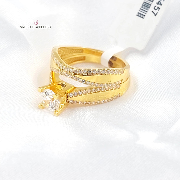 Zircon Studded Twins Wedding Ring Made of 21K Gold by Saeed Jewelry 