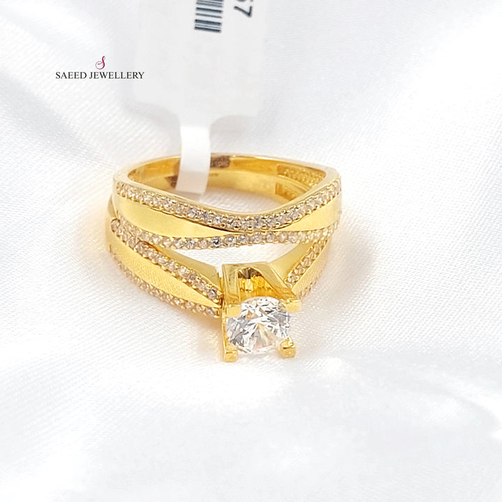 Zircon Studded Twins Wedding Ring Made of 21K Gold by Saeed Jewelry 