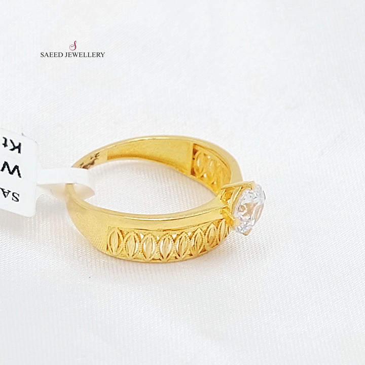 Zircon Studded Twins Wedding Ring Made of 21K Gold by Saeed Jewelry 