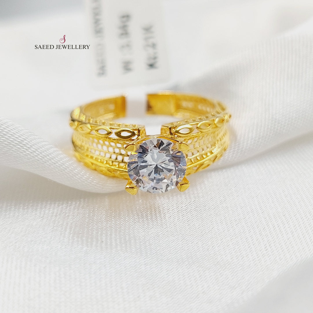 21K Gold Zircon Studded Twins Wedding Ring by Saeed Jewelry - Image 1