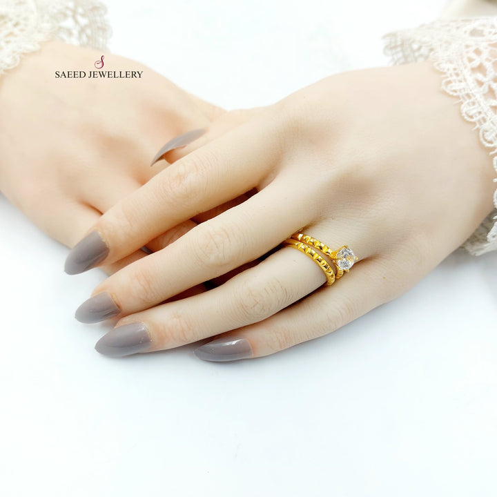 Zircon Studded Twins Wedding Ring Made of 21K Gold by Saeed Jewelry 