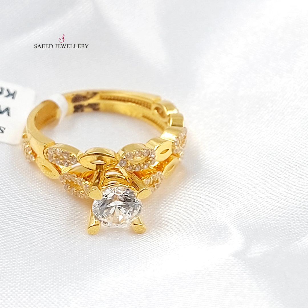 Zircon Studded Twins Wedding Ring Made of 21K Gold by Saeed Jewelry 