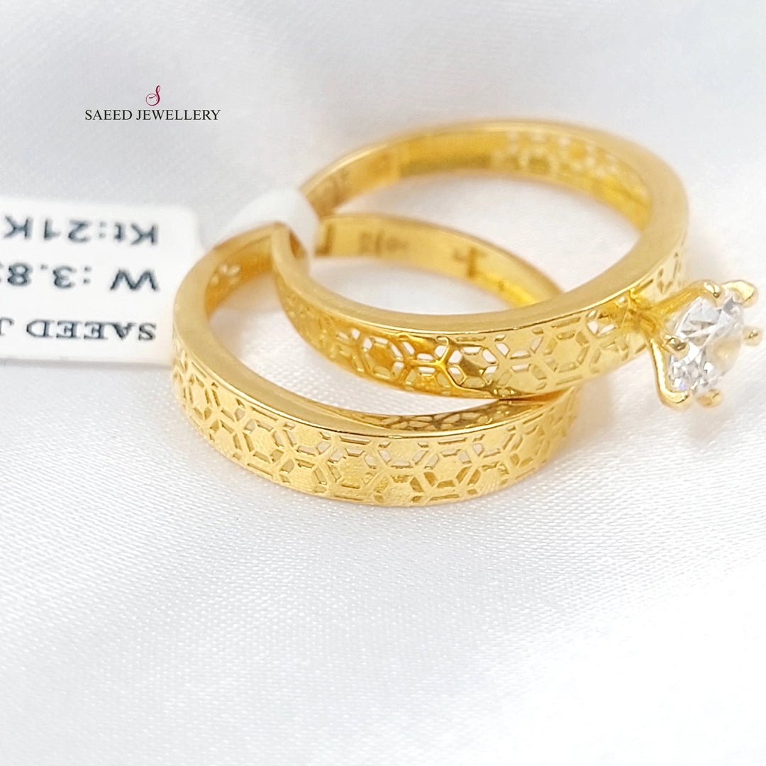 Zircon Studded Twins Wedding Ring Made of 21K Gold by Saeed Jewelry 