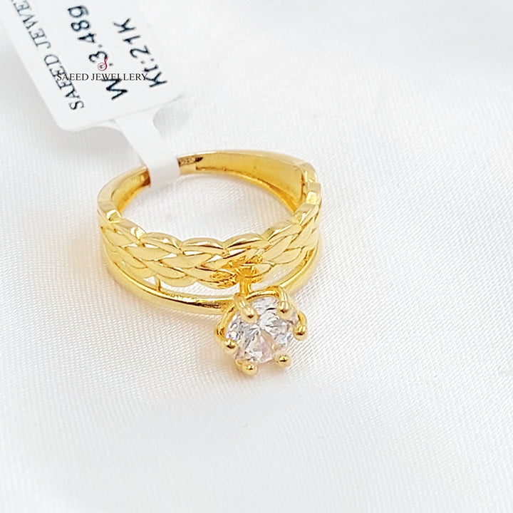 Zircon Studded Twins Wedding Ring Made of 21K Gold by Saeed Jewelry 