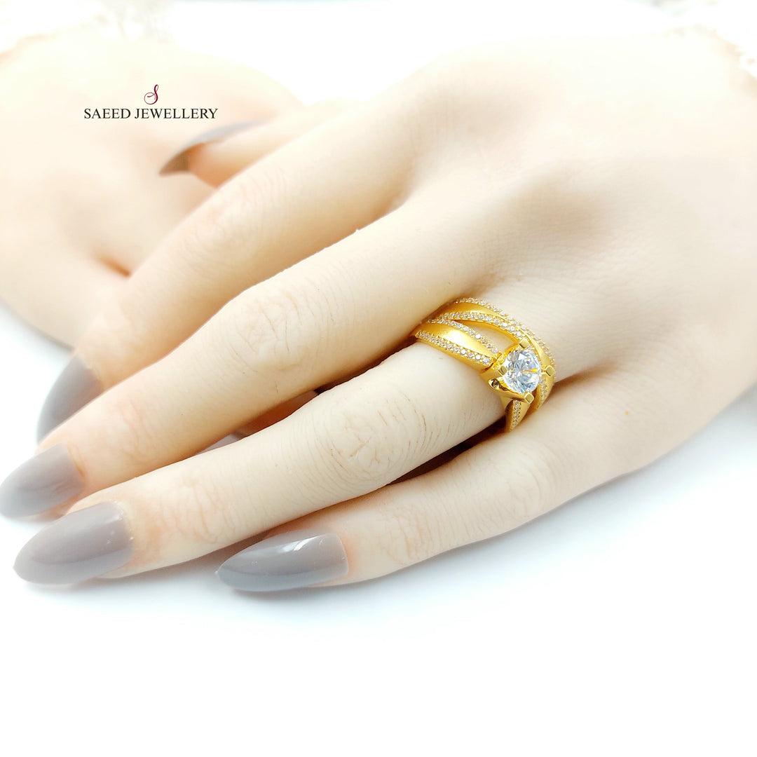 Zircon Studded Twins Wedding Ring Made of 21K Gold by Saeed Jewelry 