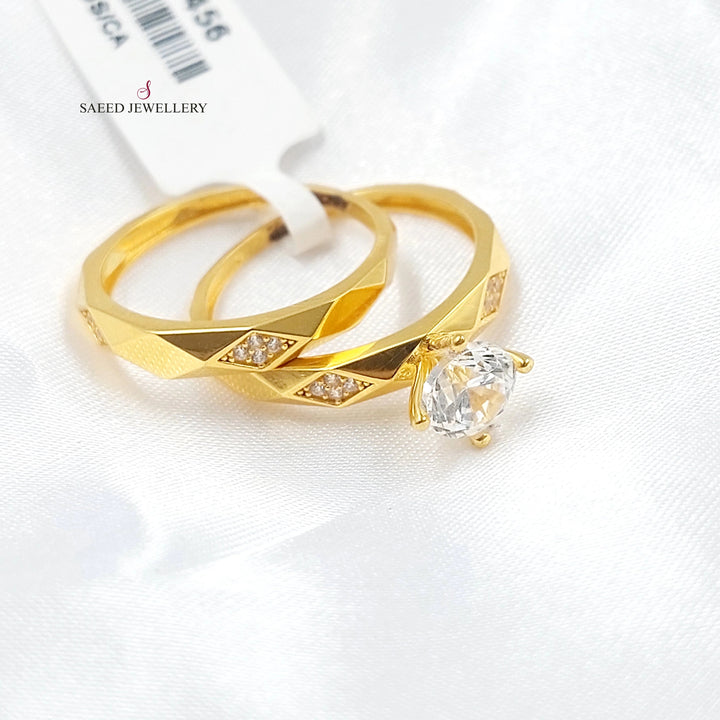 Zircon Studded Twins Wedding Ring Made of 21K Gold by Saeed Jewelry 