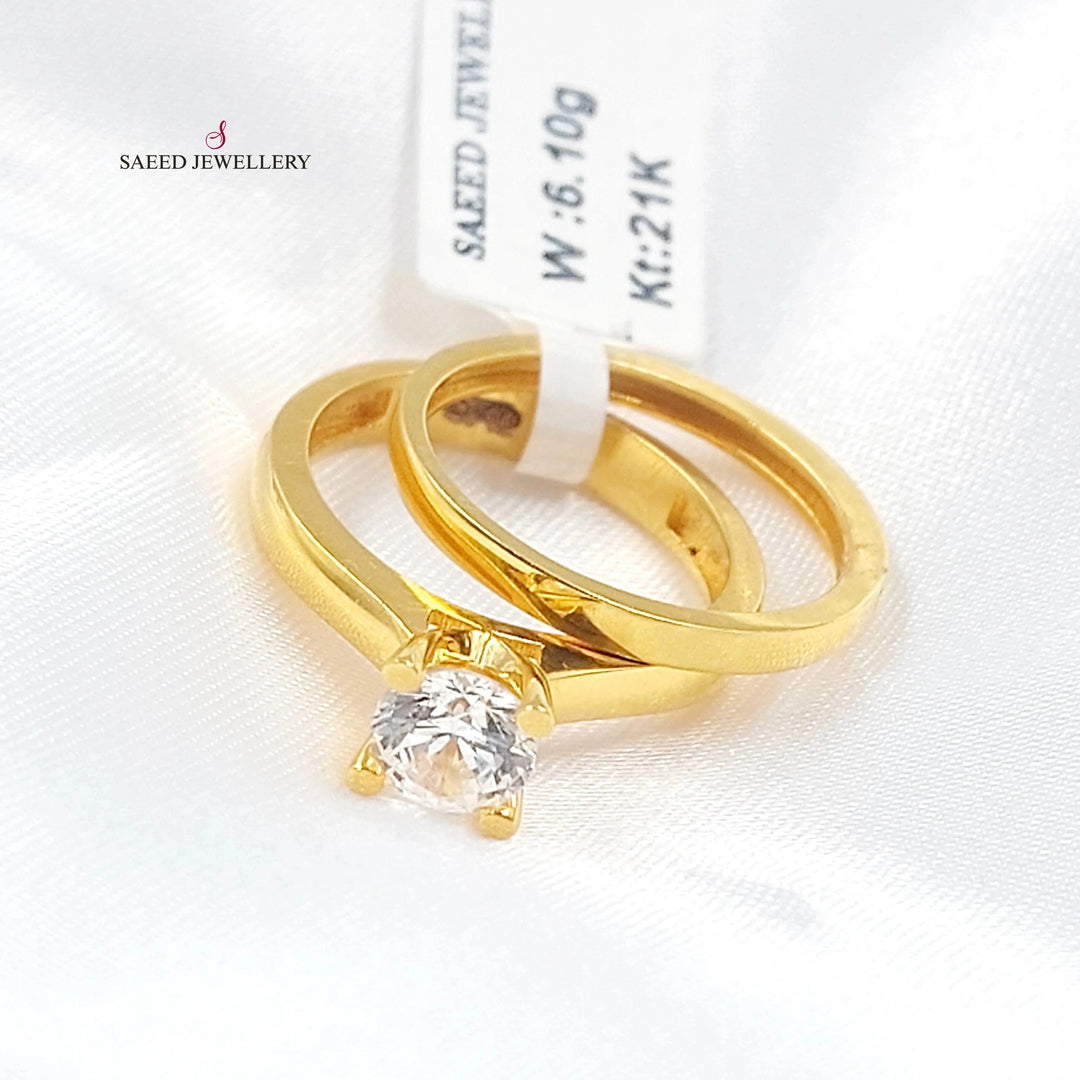 Zircon Studded Twins Wedding Ring Made of 21K Gold by Saeed Jewelry 