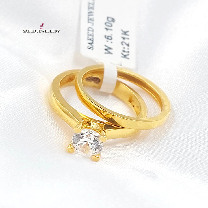 Zircon Studded Twins Wedding Ring Made of 21K Gold by Saeed Jewelry 