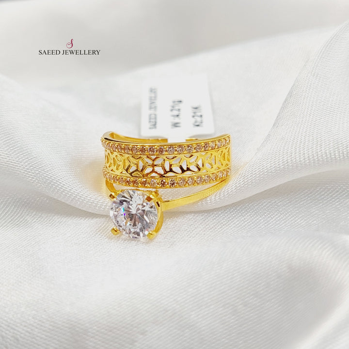 21K Gold Zircon Studded Twins Wedding Ring by Saeed Jewelry - Image 1