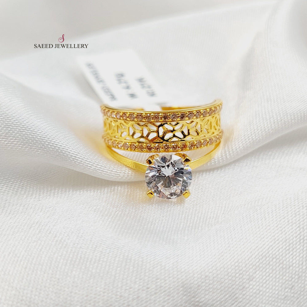 21K Gold Zircon Studded Twins Wedding Ring by Saeed Jewelry - Image 2