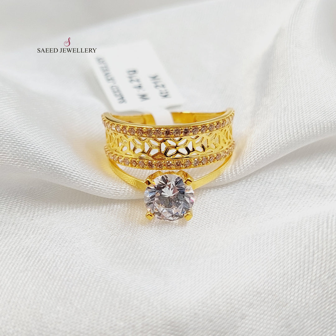 21K Gold Zircon Studded Twins Wedding Ring by Saeed Jewelry - Image 3