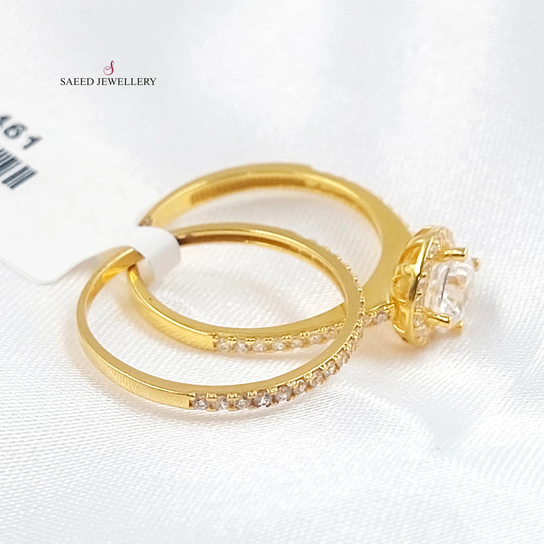 Zircon Studded Twins Wedding Ring Made of 21K Gold by Saeed Jewelry 