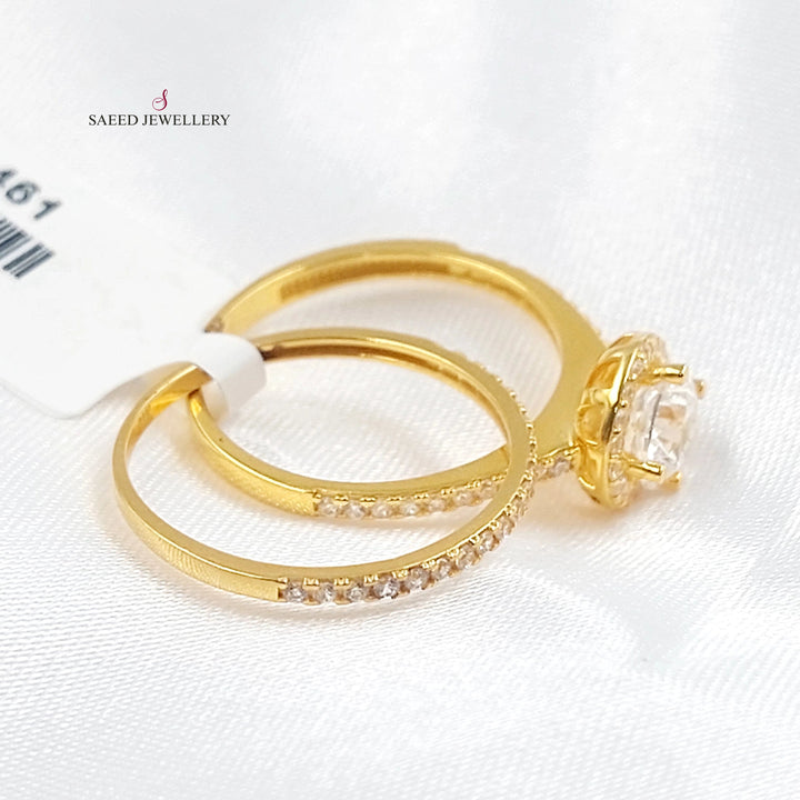 Zircon Studded Twins Wedding Ring Made of 21K Gold by Saeed Jewelry 