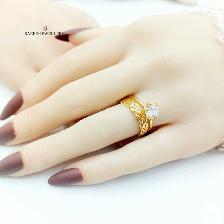 Zircon Studded Twins Wedding Ring Made of 21K Gold by Saeed Jewelry 