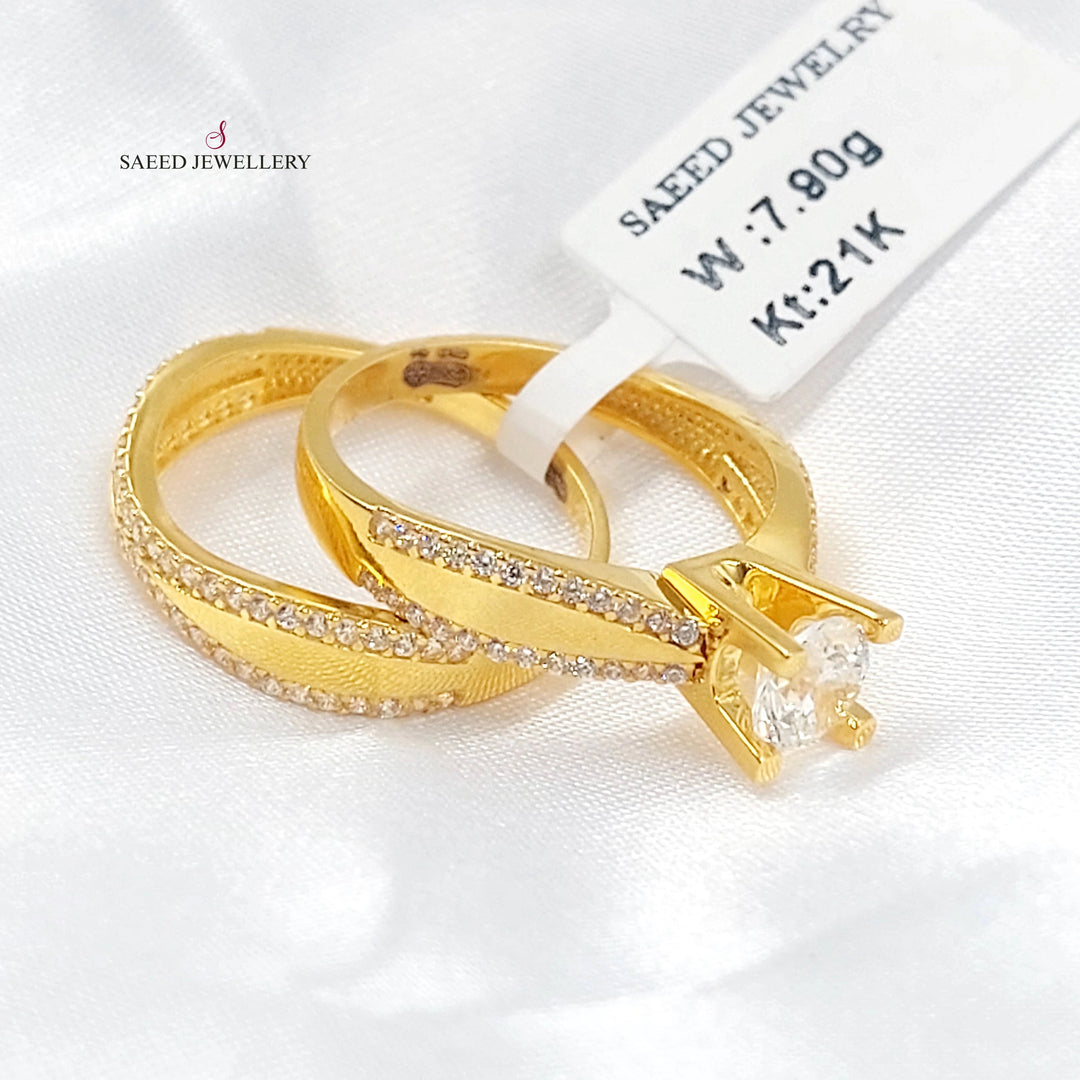 Zircon Studded Twins Wedding Ring Made of 21K Gold by Saeed Jewelry 