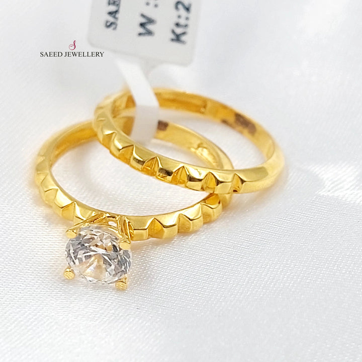 Zircon Studded Twins Wedding Ring Made of 21K Gold by Saeed Jewelry 