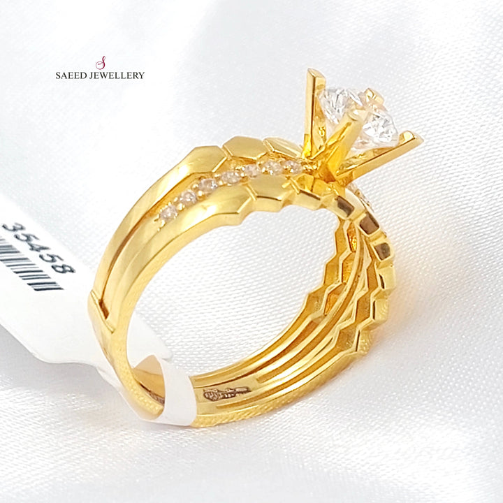 Zircon Studded Twins Wedding Ring Made of 21K Gold by Saeed Jewelry 
