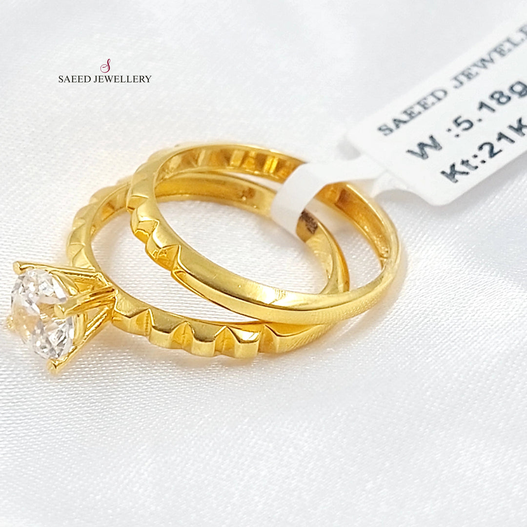 Zircon Studded Twins Wedding Ring Made of 21K Gold by Saeed Jewelry 