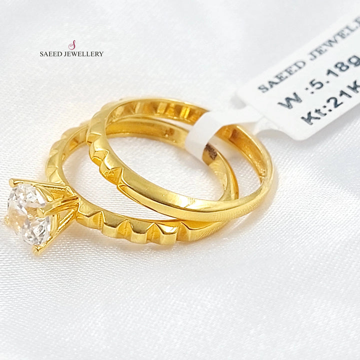 Zircon Studded Twins Wedding Ring Made of 21K Gold by Saeed Jewelry 
