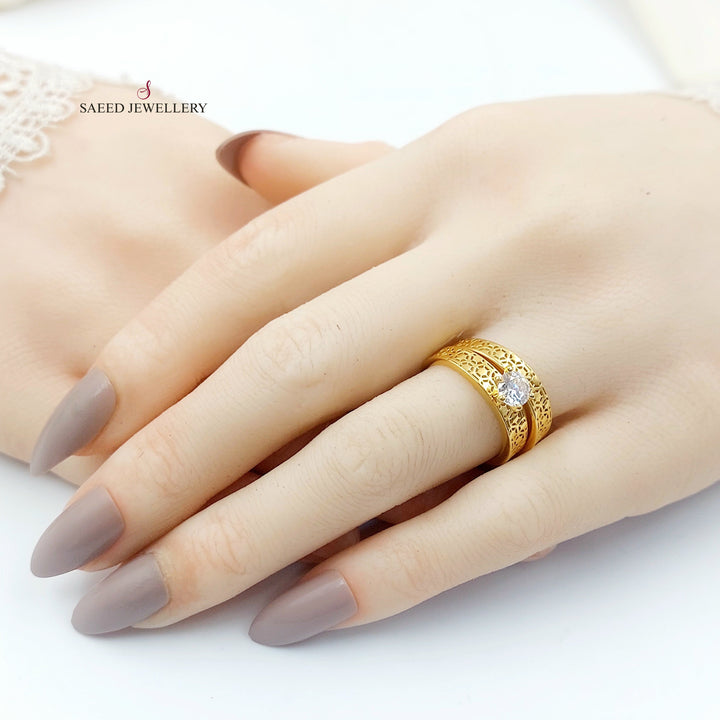 Zircon Studded Twins Wedding Ring Made of 21K Gold by Saeed Jewelry 