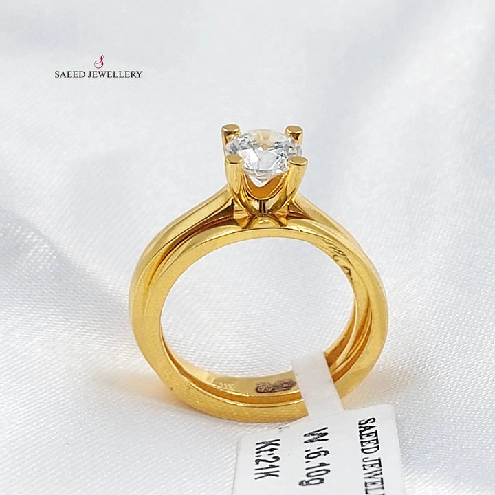 Zircon Studded Twins Wedding Ring Made of 21K Gold by Saeed Jewelry 
