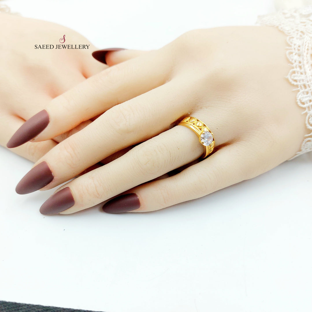 Zircon Studded Twins Wedding Ring Made of 21K Gold by Saeed Jewelry 