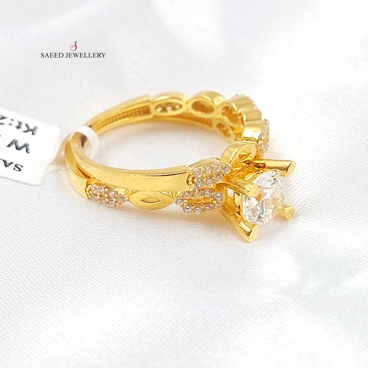 Zircon Studded Twins Wedding Ring Made of 21K Gold by Saeed Jewelry 
