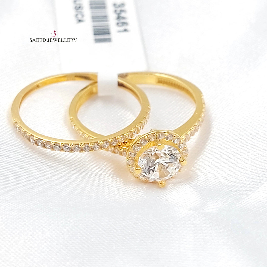 Zircon Studded Twins Wedding Ring Made of 21K Gold by Saeed Jewelry 