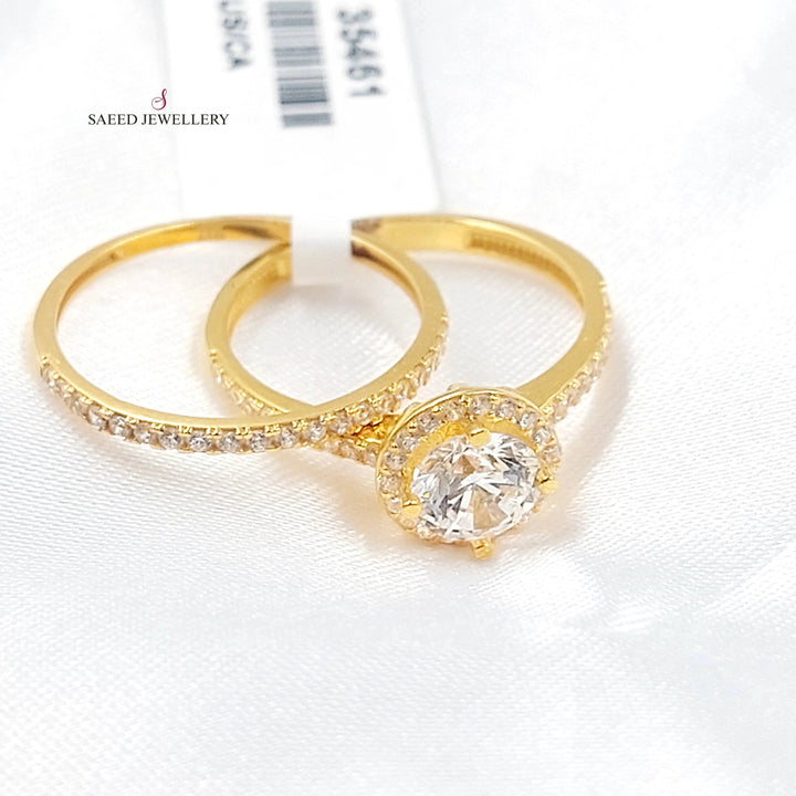 Zircon Studded Twins Wedding Ring Made of 21K Gold by Saeed Jewelry 