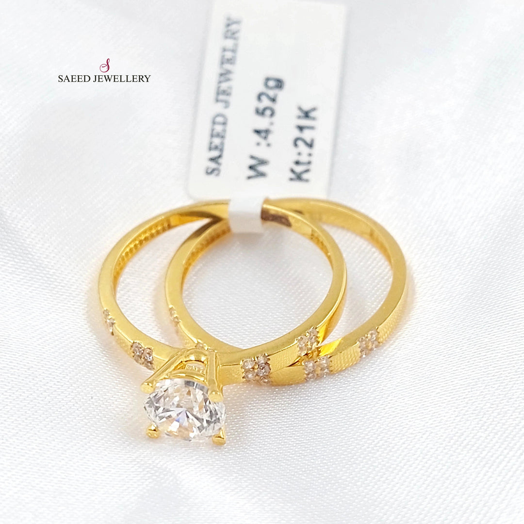 Zircon Studded Twins Wedding Ring Made of 21K Gold by Saeed Jewelry 