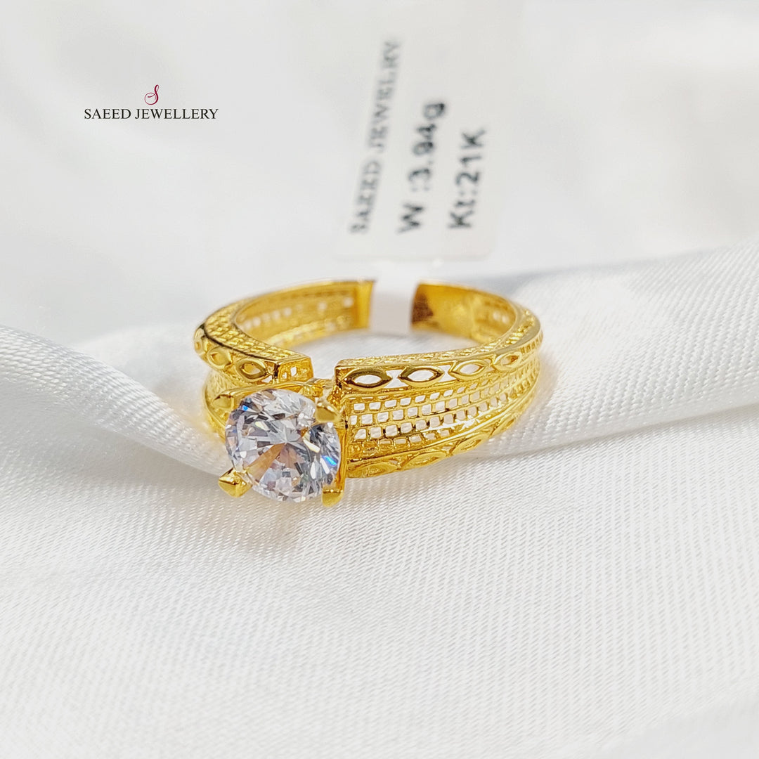 21K Gold Zircon Studded Twins Wedding Ring by Saeed Jewelry - Image 2