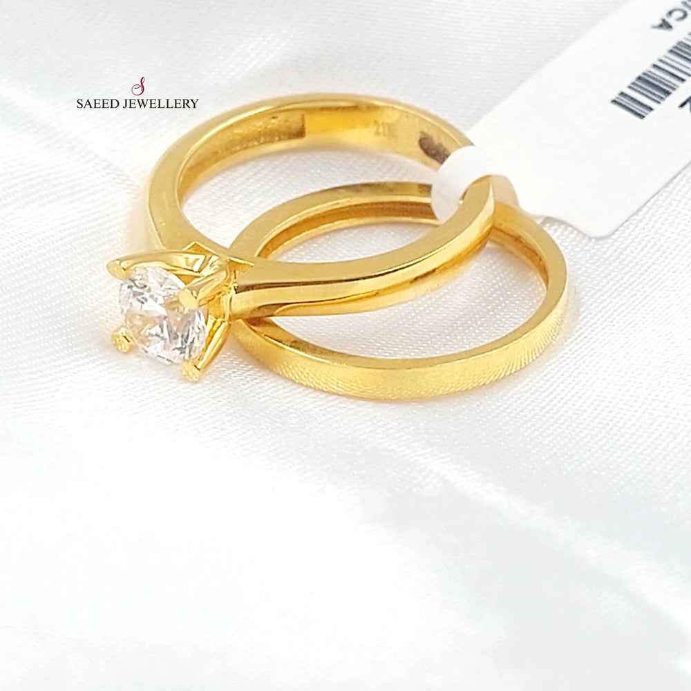 Zircon Studded Twins Wedding Ring Made of 21K Gold by Saeed Jewelry 
