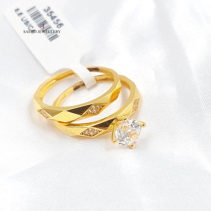 Zircon Studded Twins Wedding Ring Made of 21K Gold by Saeed Jewelry 