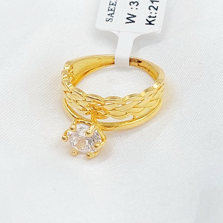Zircon Studded Twins Wedding Ring Made of 21K Gold by Saeed Jewelry 