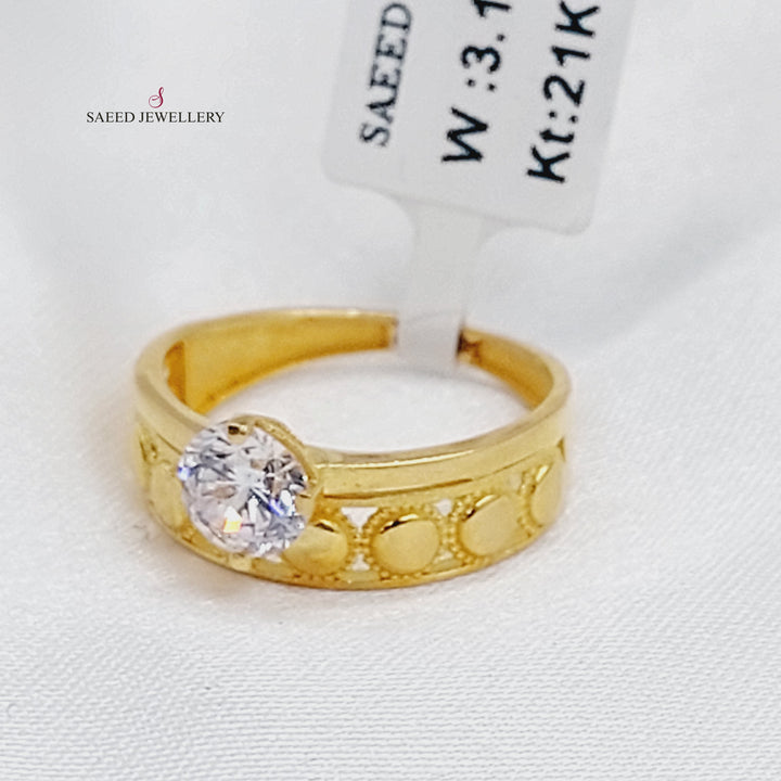 Zircon Studded Twins Wedding Ring Made of 21K Gold by Saeed Jewelry 