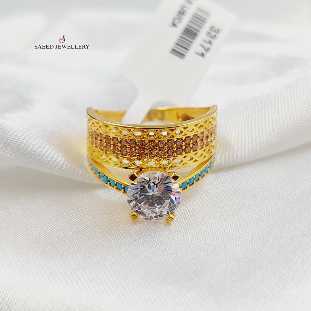 21K Gold Zircon Studded Twins Wedding Ring by Saeed Jewelry - Image 3