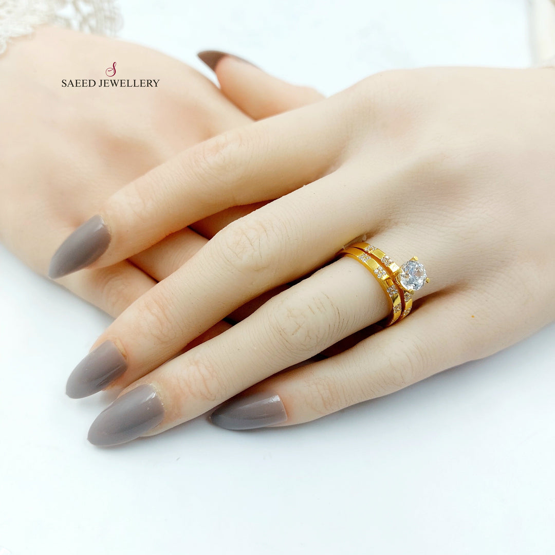 Zircon Studded Twins Wedding Ring Made of 21K Gold by Saeed Jewelry 