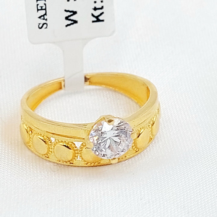 Zircon Studded Twins Wedding Ring Made of 21K Gold by Saeed Jewelry 