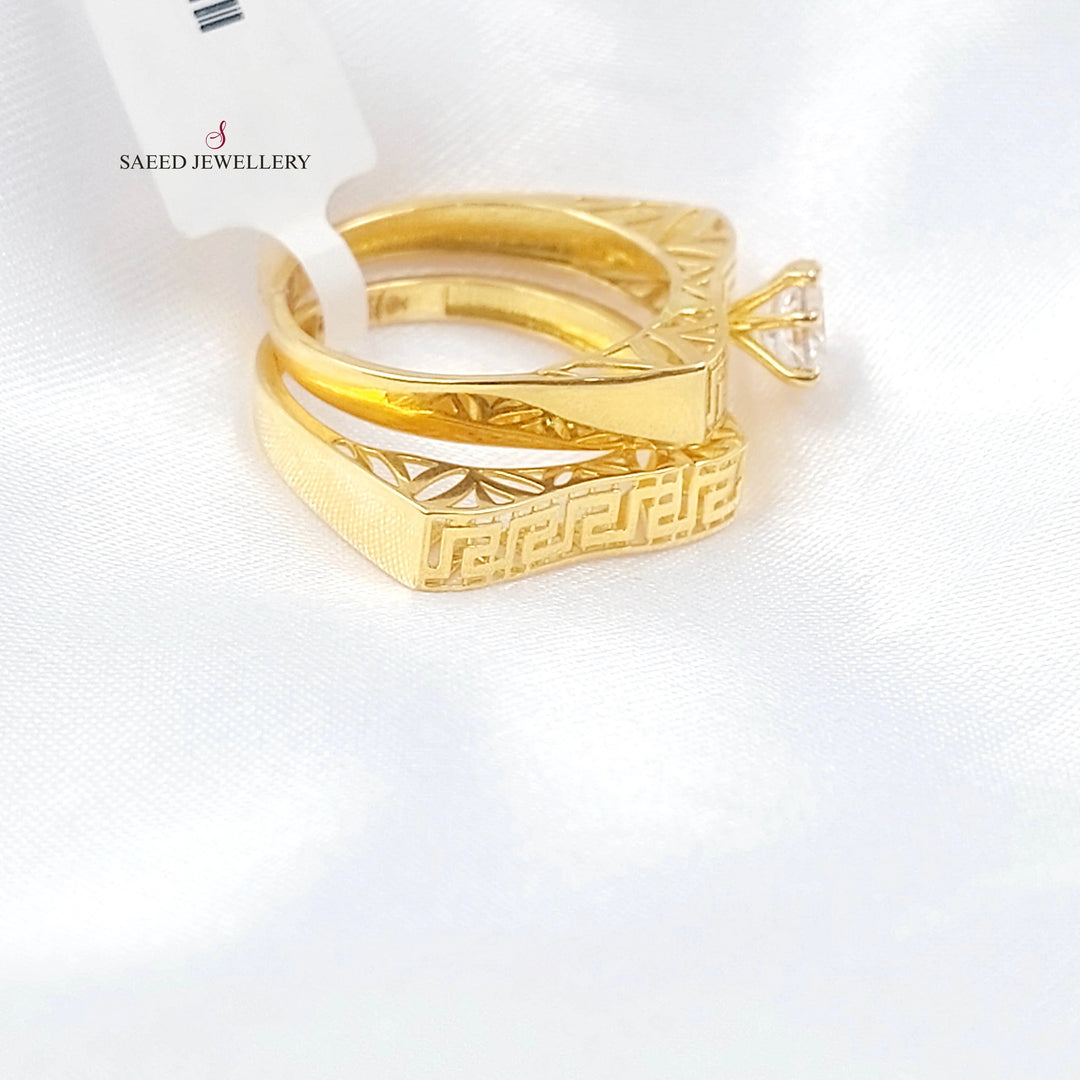 Zircon Studded Twins Wedding Ring Made of 21K Gold by Saeed Jewelry 