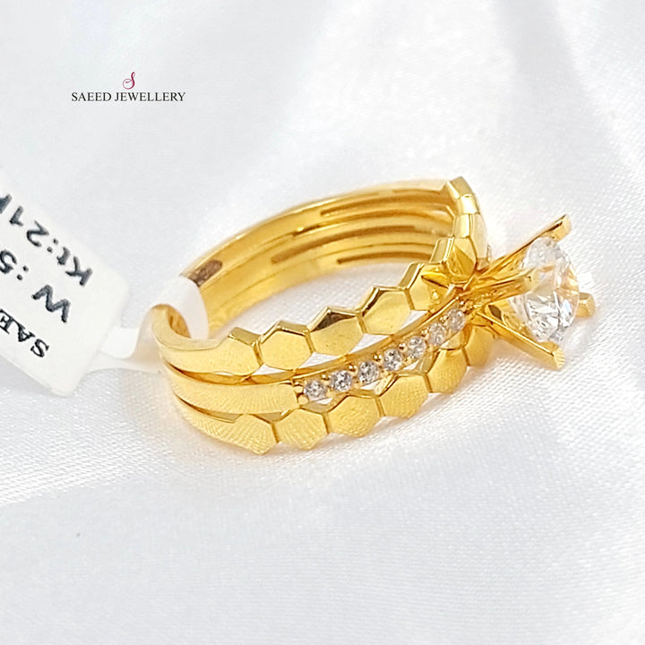 Zircon Studded Twins Wedding Ring Made of 21K Gold by Saeed Jewelry 