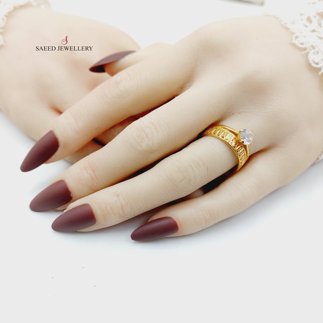 Zircon Studded Twins Wedding Ring Made of 21K Gold by Saeed Jewelry 