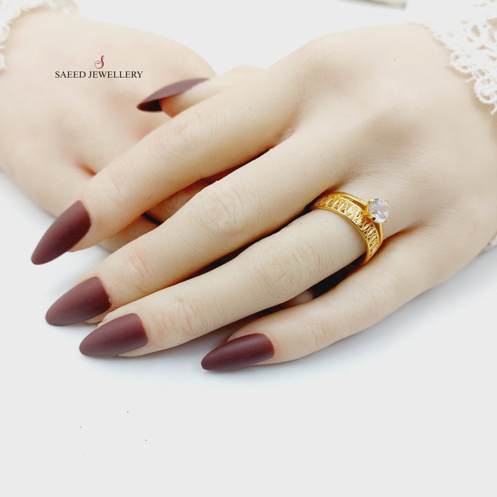 Zircon Studded Twins Wedding Ring Made of 21K Gold by Saeed Jewelry 