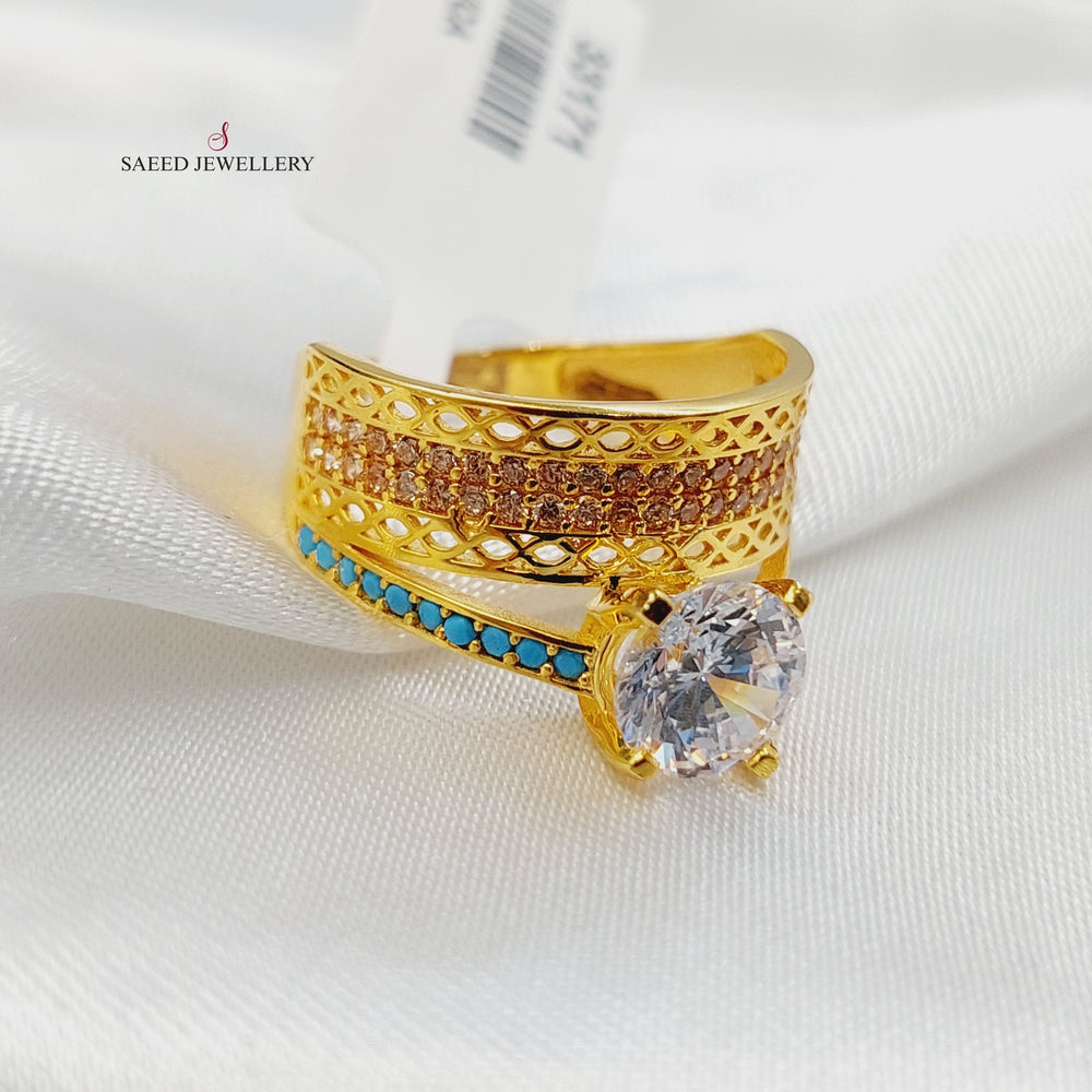 21K Gold Zircon Studded Twins Wedding Ring by Saeed Jewelry - Image 2